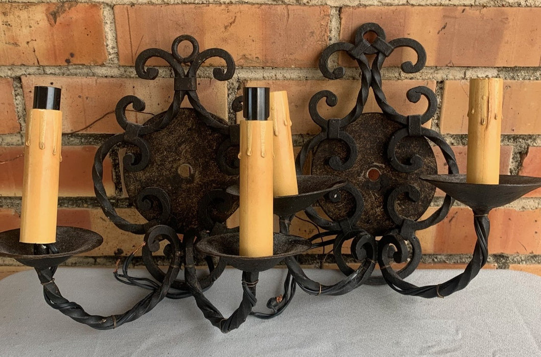 PAIR OF DOUBLE ARM IRON TWIST SCONCES