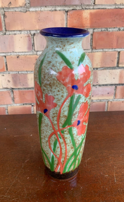 SLENDER PAINTED VASE WITH CORAL FLOWERS