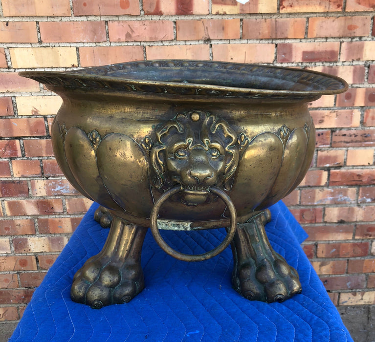 LARGE HANDMADE BRASS PAW-FOOTED OVAL JARDINIERE