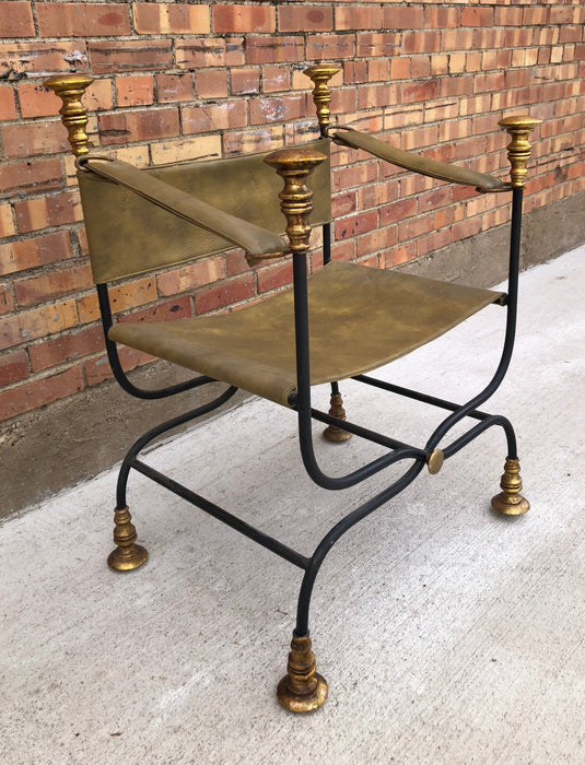 CAMPAIGN CHAIR WITH GOLD FINIALS & FEET
