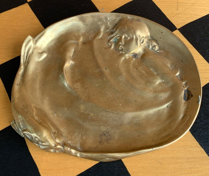 BRASS CHILD AND DOLPHIN TRAY