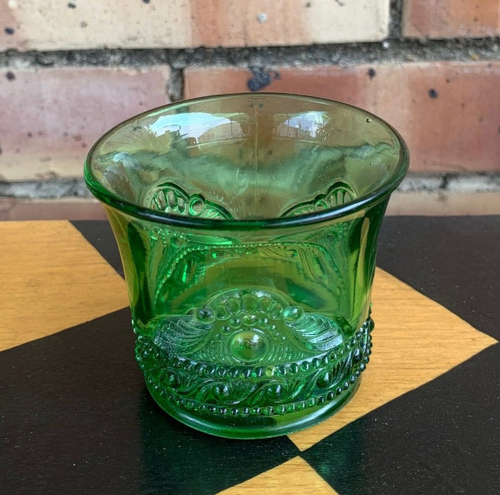 GREEN PRESSED GLASS TOOTHPICK HOLDER