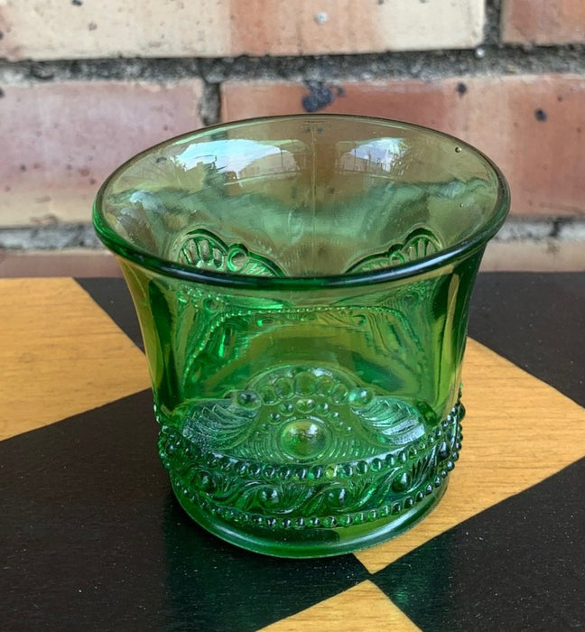 GREEN PRESSED GLASS TOOTHPICK HOLDER