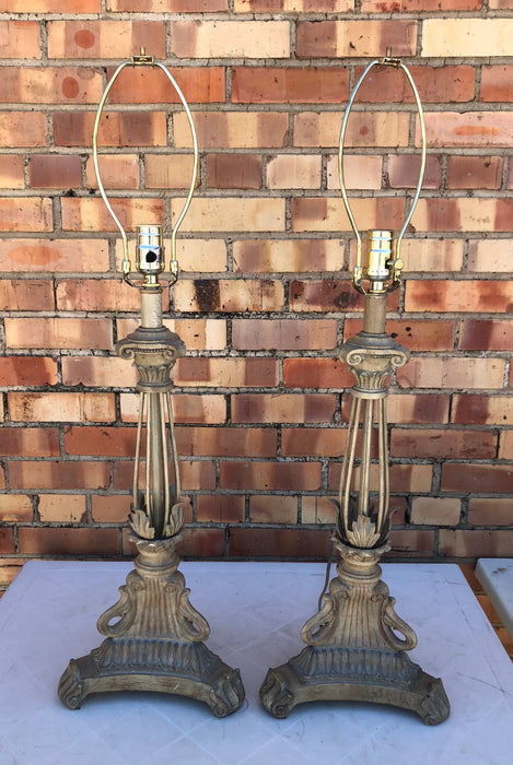 PAIR OF 3-FOOTED METAL LAMPS