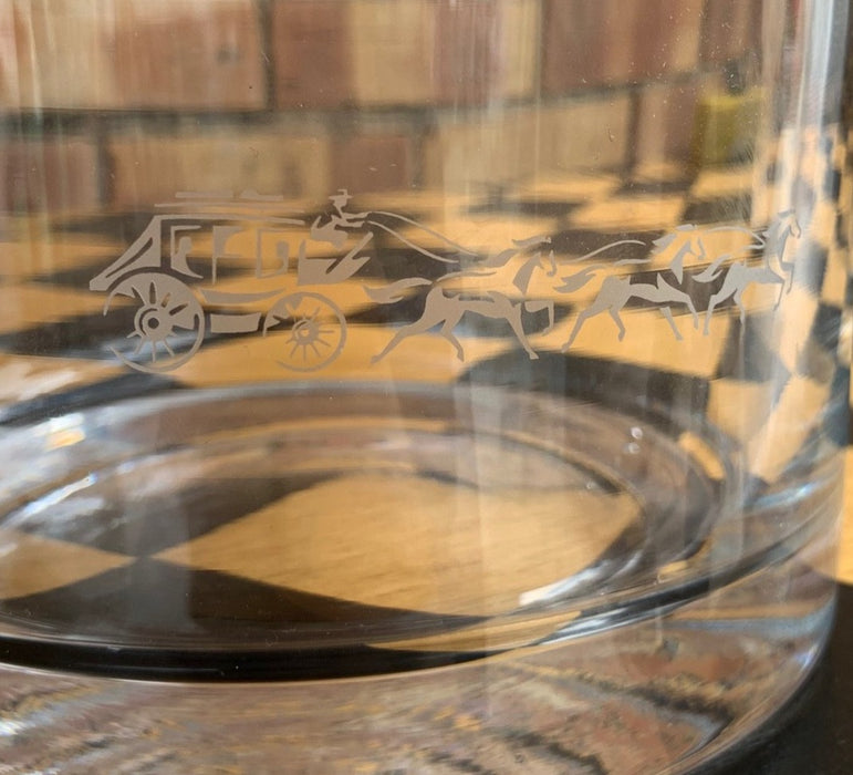 ETCHED GLASS COACH CYLINDER VASE