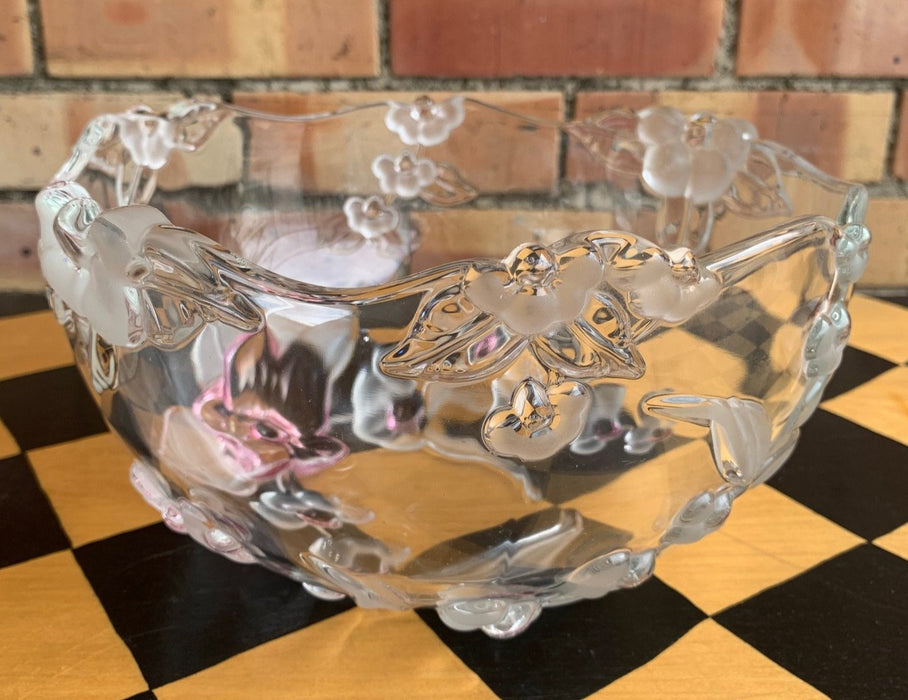 LARGE FLORAL BOWL WITH PINK AND RAISED DESIGN