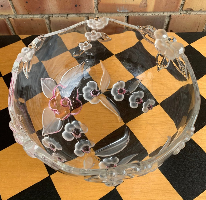 LARGE FLORAL BOWL WITH PINK AND RAISED DESIGN