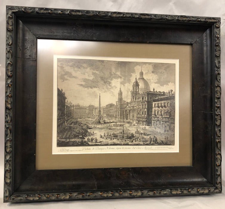 FRAMED ITALIAN PLAZA ETCHING