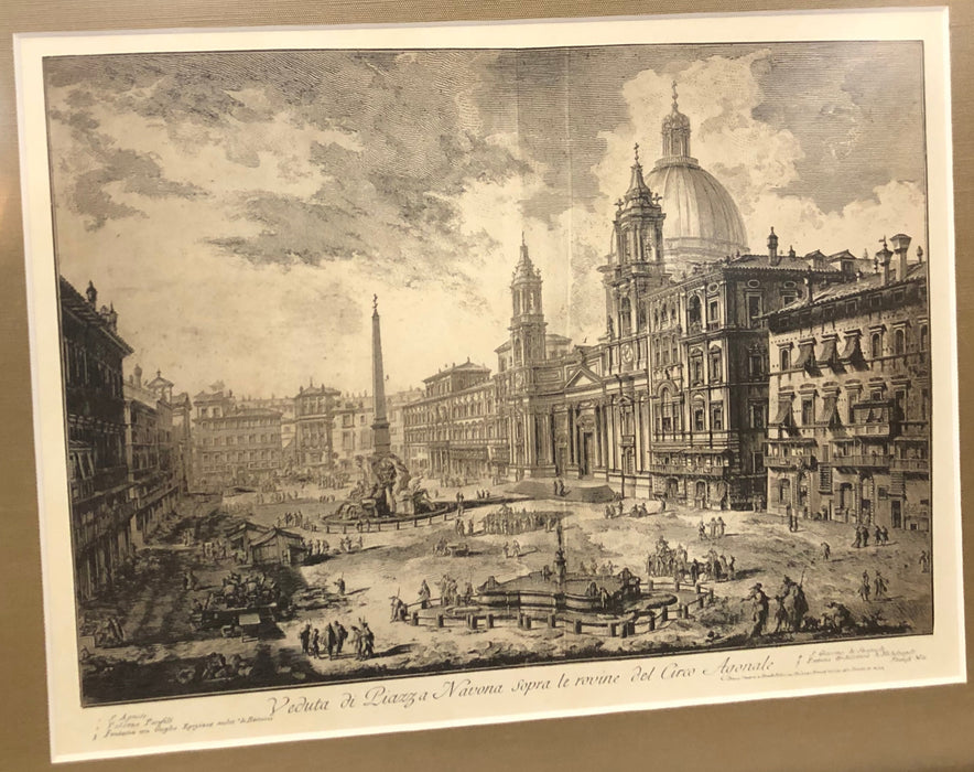 FRAMED ITALIAN PLAZA ETCHING