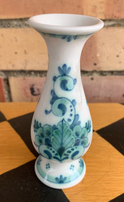 TINY TEAL AND WHITE VASE