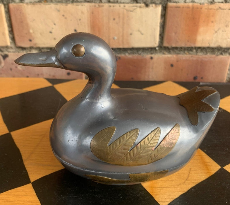 PEWTER AND BRASS DUCK BOX