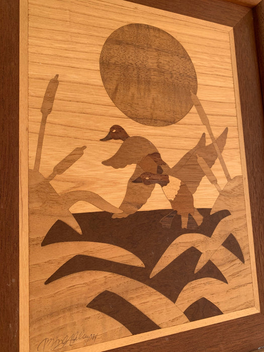 WOOD MARQUETRY DUCK WALL ART SIGNED JEFFREY NELSON 1984