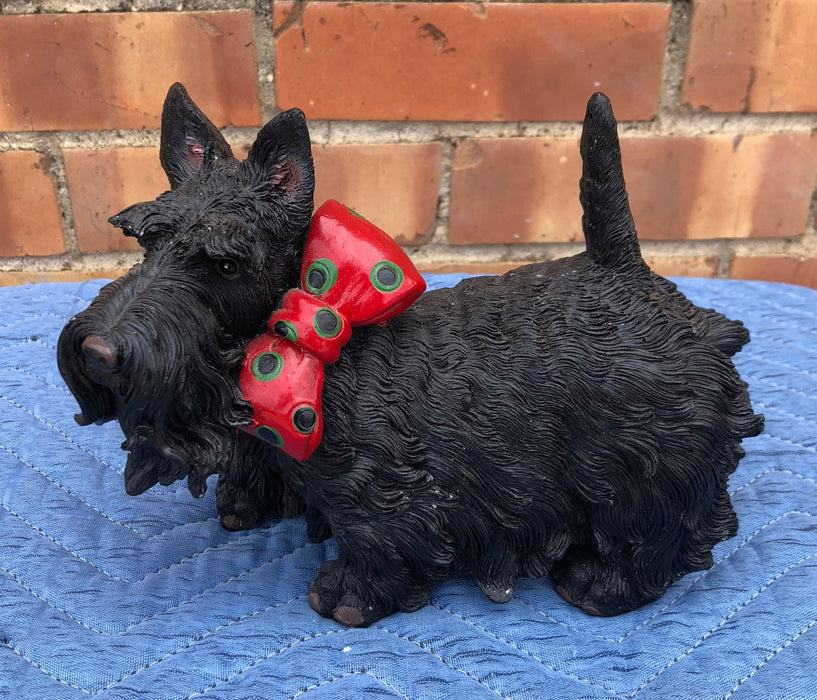 RESIN BLACK COLORED SCOTTIE DOG WITH BOW TIE