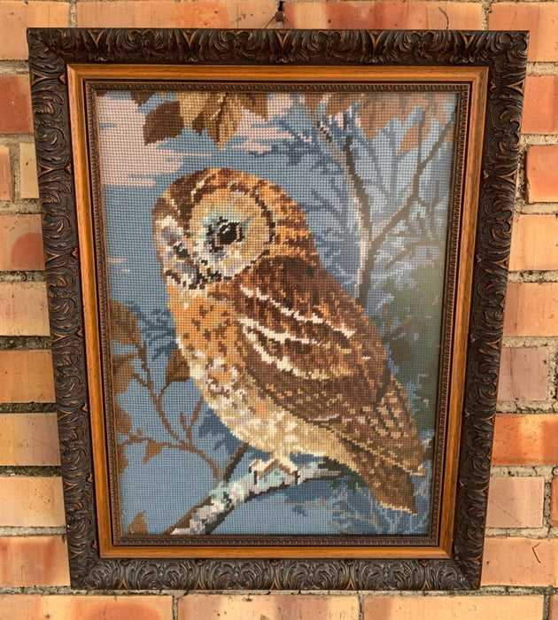 FRAMED OWL NEEDLEWORK