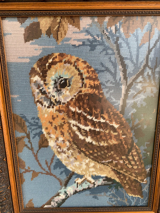 FRAMED OWL NEEDLEWORK