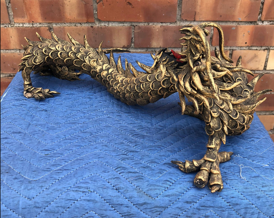 RESIN GOLD COLORED ELONGATED CHINESE DRAGON