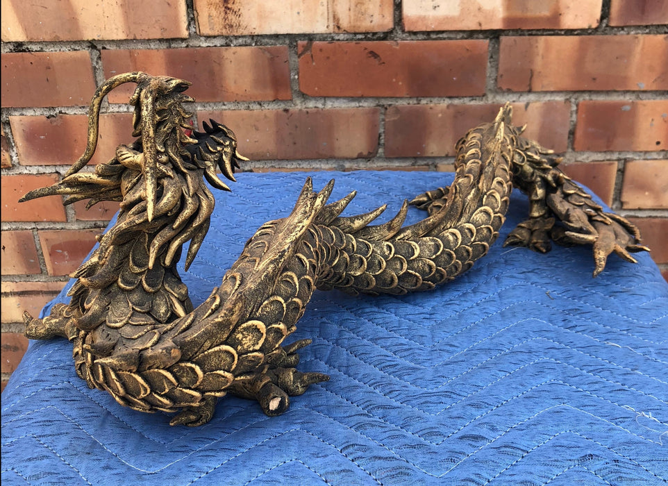 RESIN GOLD COLORED ELONGATED CHINESE DRAGON