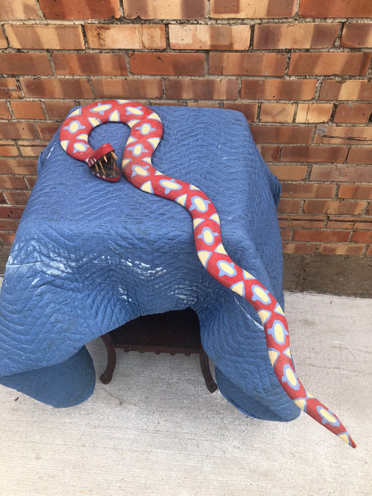 PAINTED WOODEN ART SNAKE