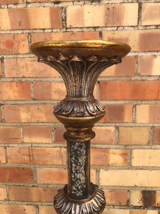 RESIN GOLD & SILVER COLORED ORNATE CANDLE STAND