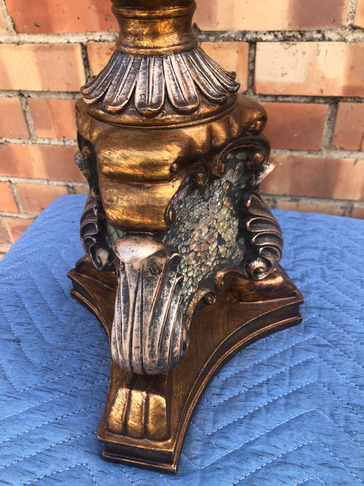 RESIN GOLD & SILVER COLORED ORNATE CANDLE STAND