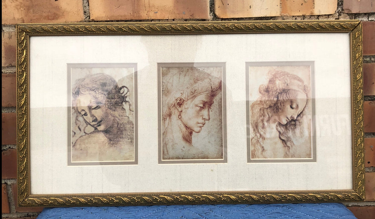 FRAMED THREE RENAISSANCE PORTRAIT SKETCHES