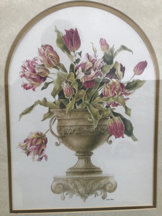 GOLD FRAME PRINT FLOWERS IN URN-SIGNED