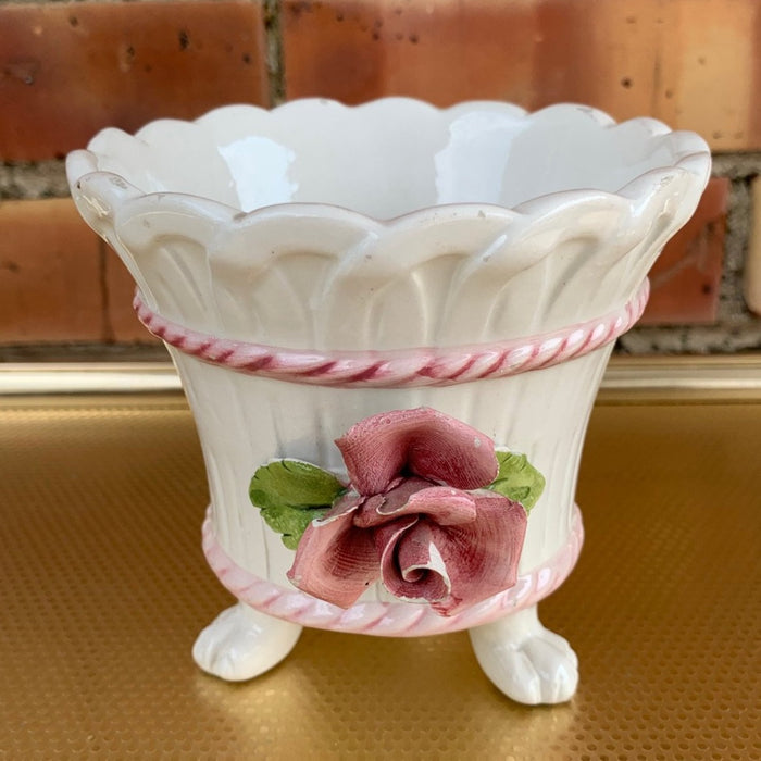 SMALL PINK AND WHITE FOOTED VASE