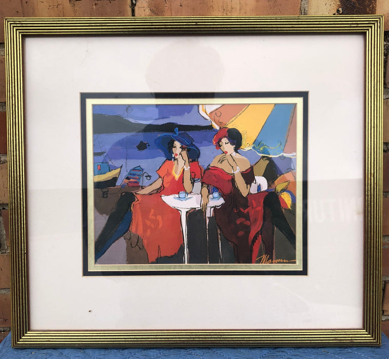 GOLD FRAME PRINT OF TWO WOMEN AT CAFE