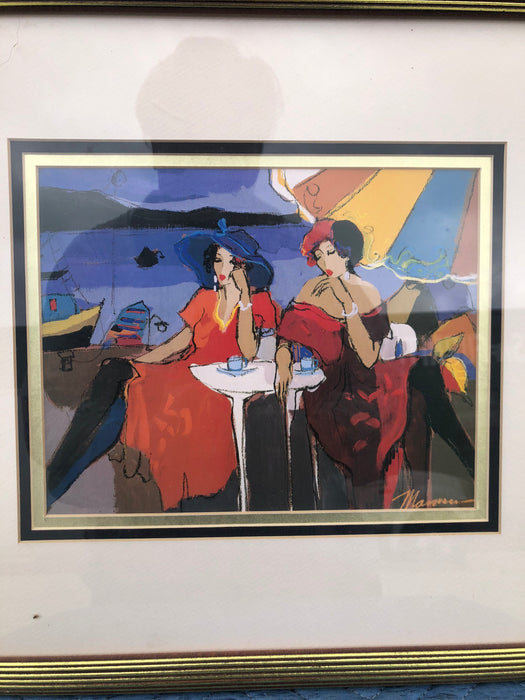 GOLD FRAME PRINT OF TWO WOMEN AT CAFE