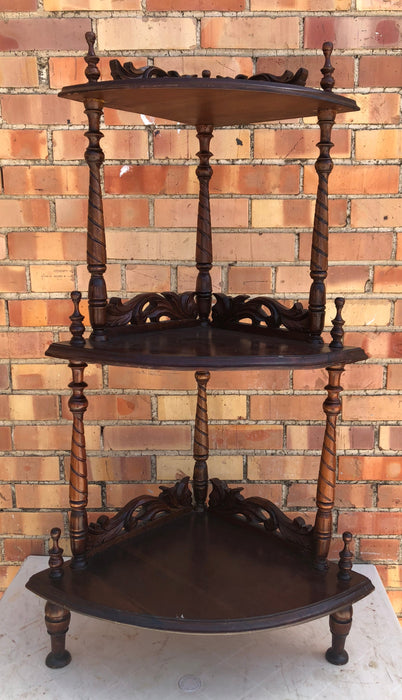 MAHOGANY OPEN CORNER SHELF AS FOUND
