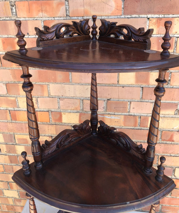 MAHOGANY OPEN CORNER SHELF AS FOUND