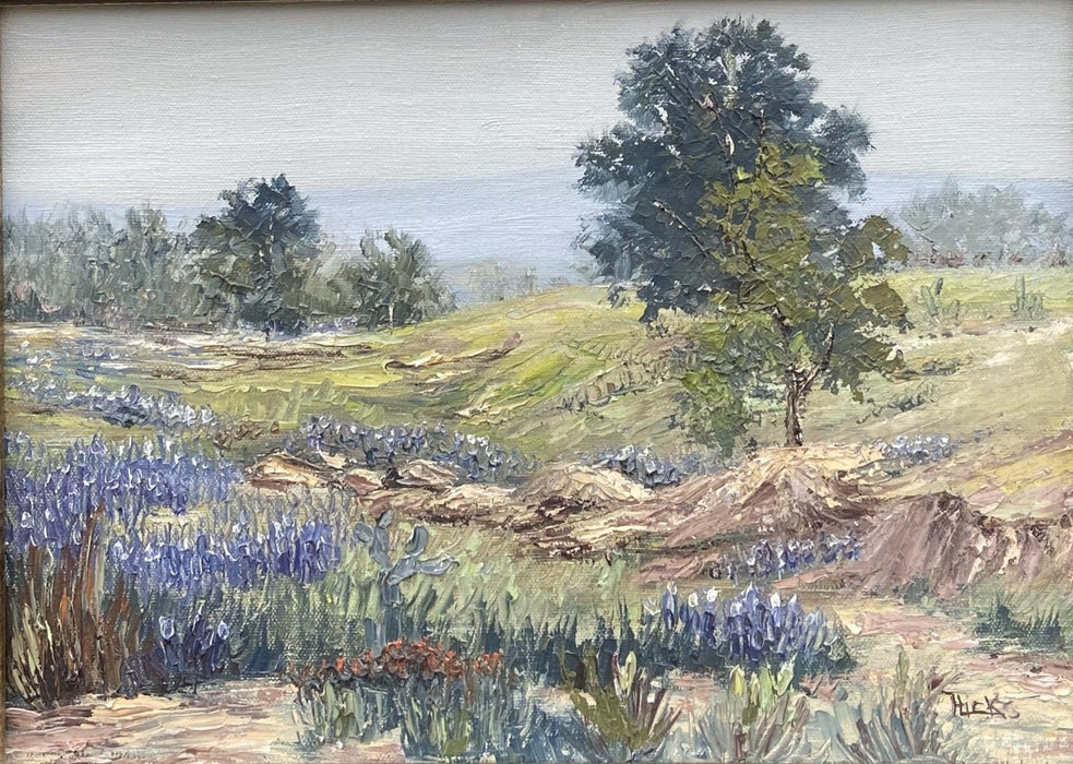 IMPASTO OIL PAINTING - BLUEBONNET LANDSCAPE BY LISTED TEXAS ARTIST HICKS