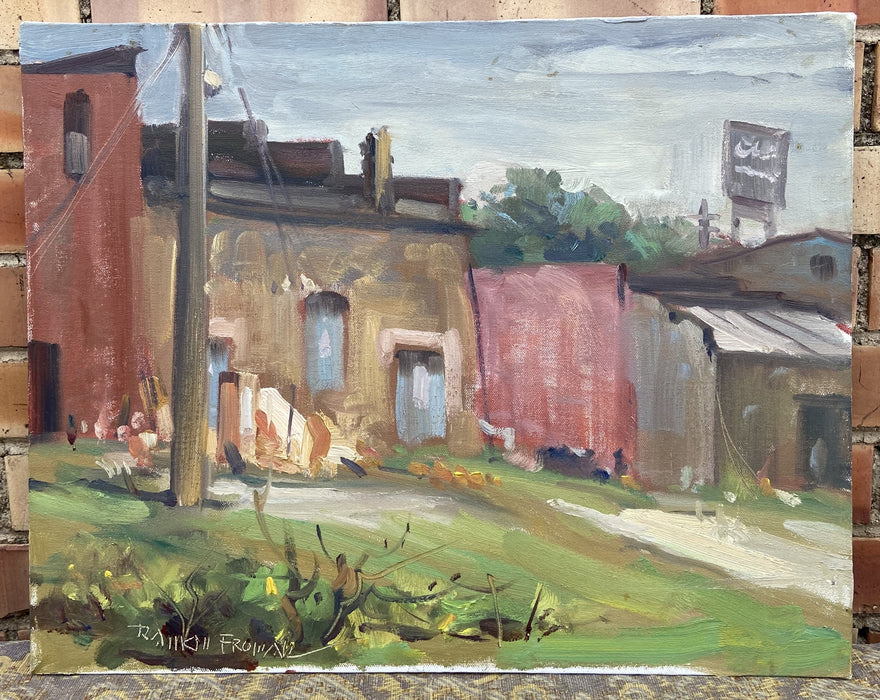 OIL PAINTING OF FAIRFIELD TX STORES - UNFRAMED SIGNED RF