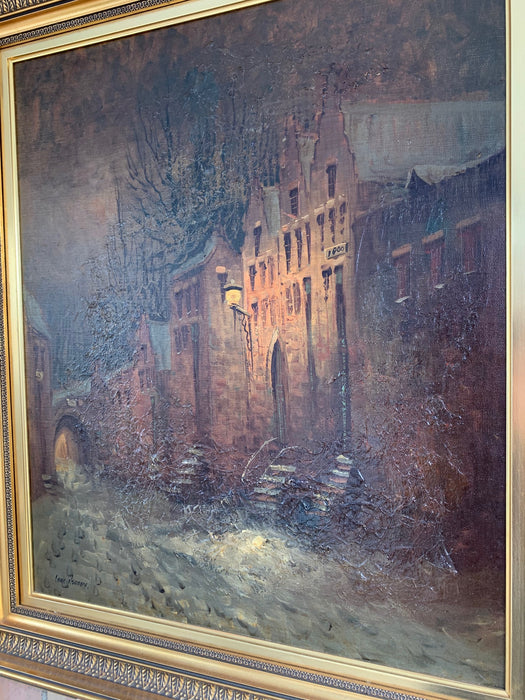 LARS NORDBY OIL ON CANVAS PAINTING OF EVENING WINTER STREET SCENE