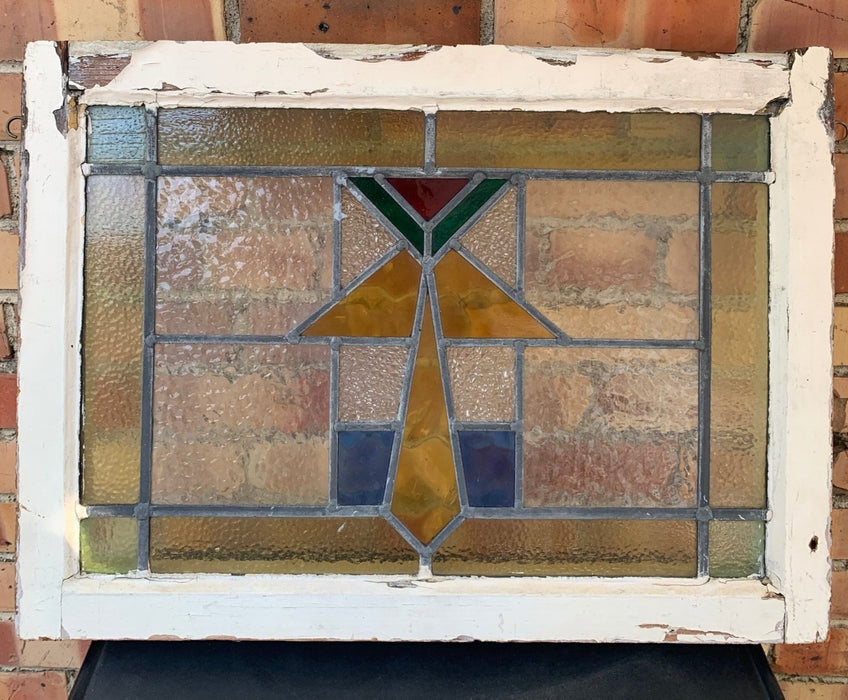 LARGE ART DECO GEOMETRIC STAINED GLASS