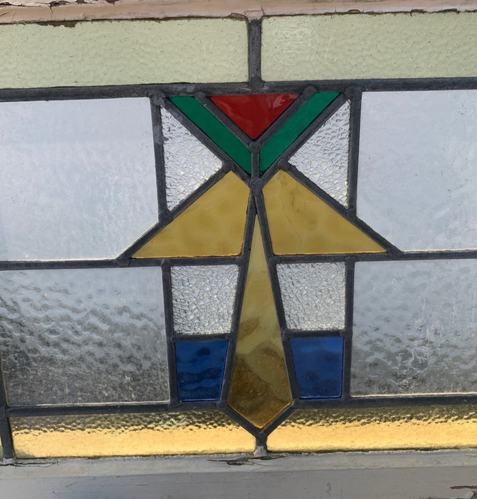 LARGE ART DECO GEOMETRIC STAINED GLASS