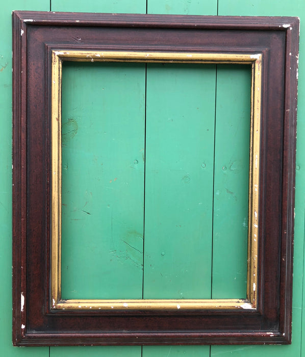DISTRESSED MAHOGANY COLORED FRAME WITH GOLD INSIDE EDGE