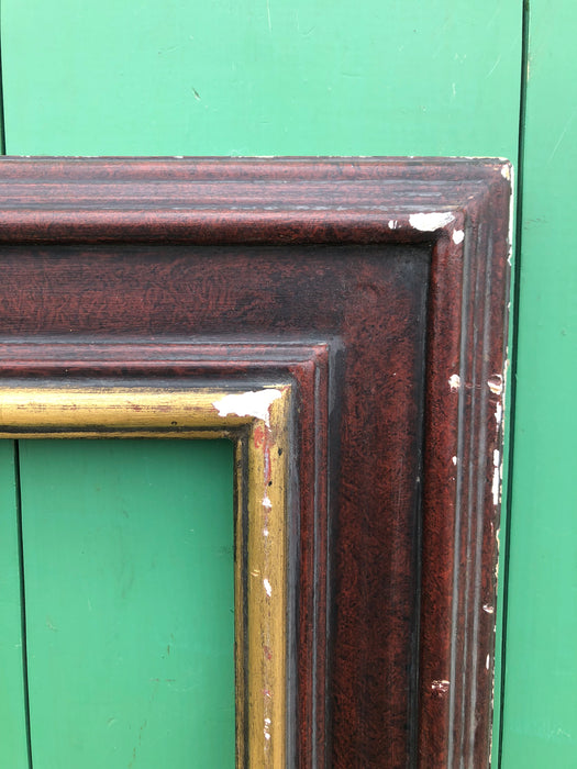 DISTRESSED MAHOGANY COLORED FRAME WITH GOLD INSIDE EDGE
