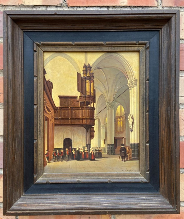 INTERIOR OF A CHURCH OIL PAINTING ON BOARD- SIGNED A. WEGGERS