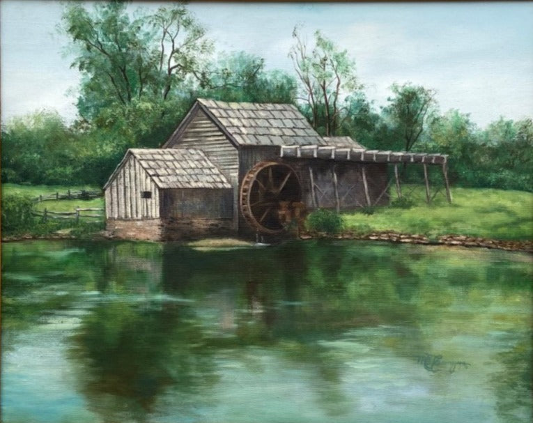 SIGNED OIL PAINTING OF WATER WHEEL