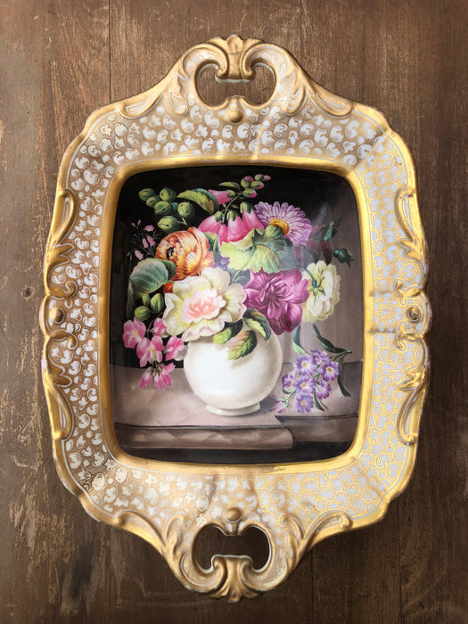 OLD PARIS HAND PAINTED FLORAL COMPOTE AS FOUND