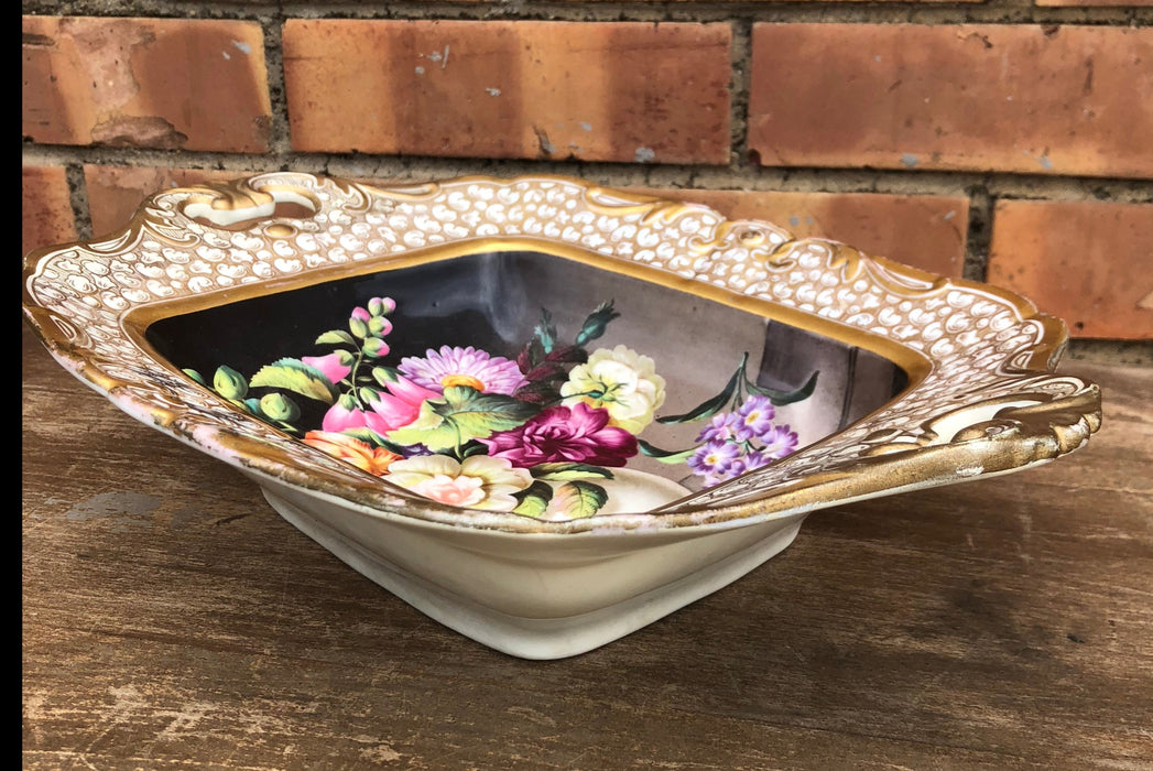 OLD PARIS HAND PAINTED FLORAL COMPOTE AS FOUND
