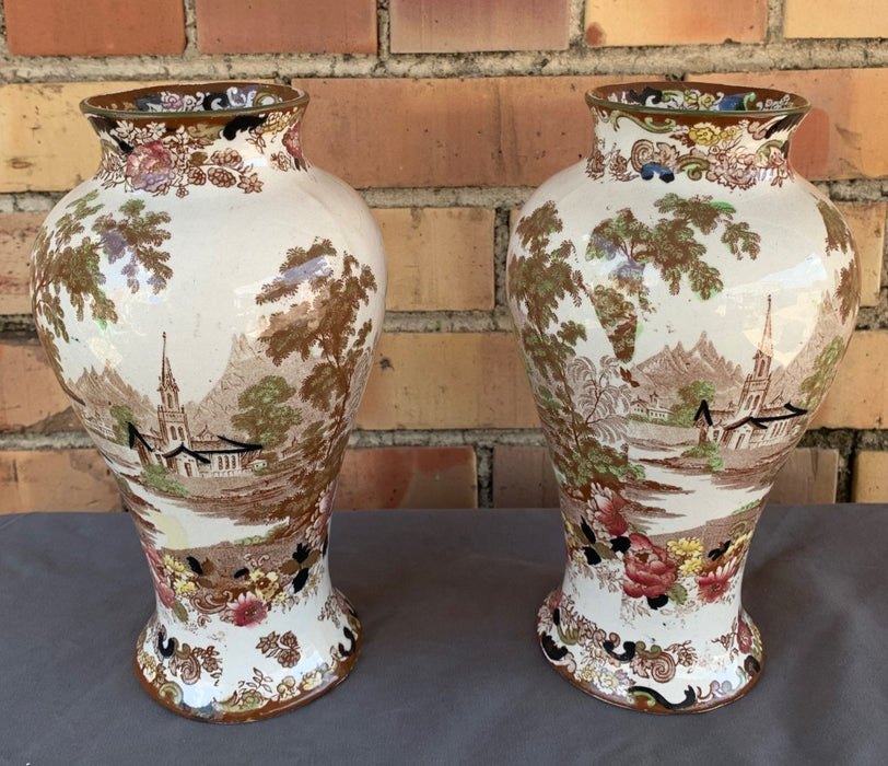 PAIR OF GENEVESE PATTERN POLYCHROME VASES