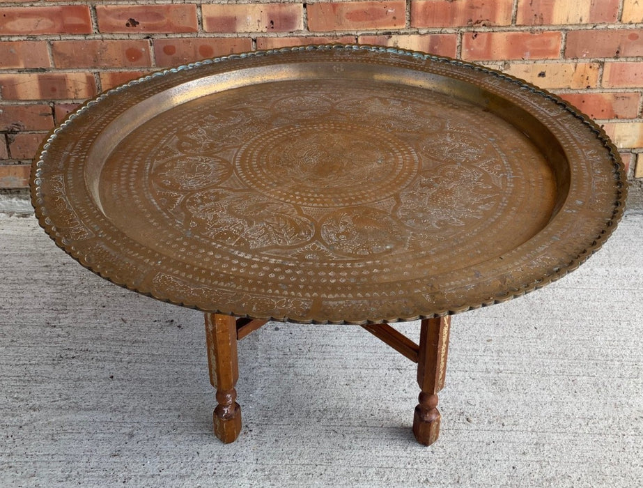 LARGE INCISED BRASS TRAY TABLE