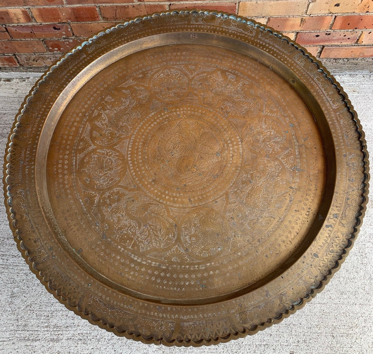 LARGE INCISED BRASS TRAY TABLE