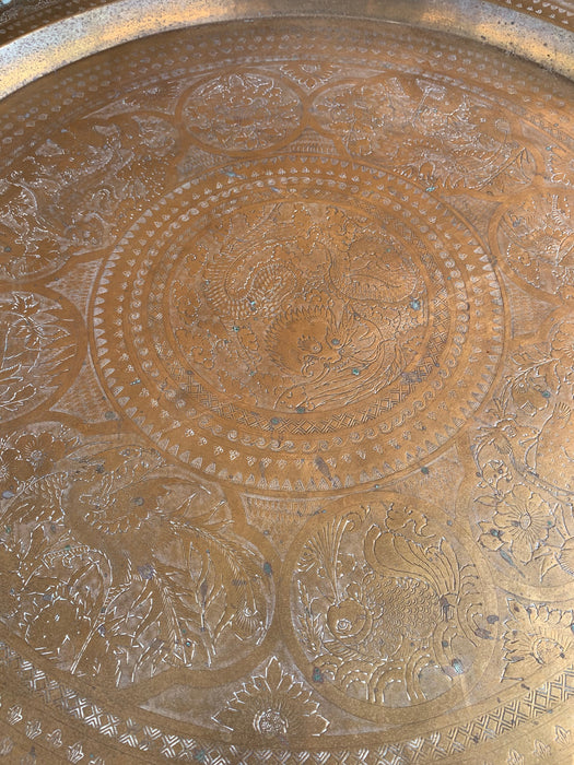 LARGE INCISED BRASS TRAY TABLE