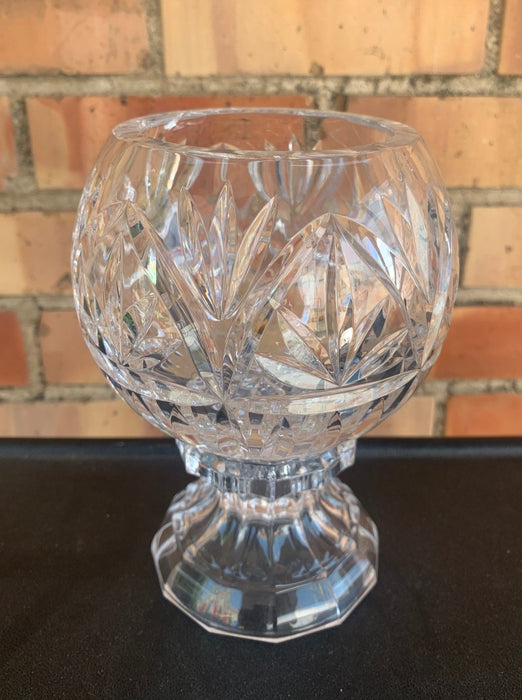CUT GLASS ROSE BOWL WITH PEDESTAL
