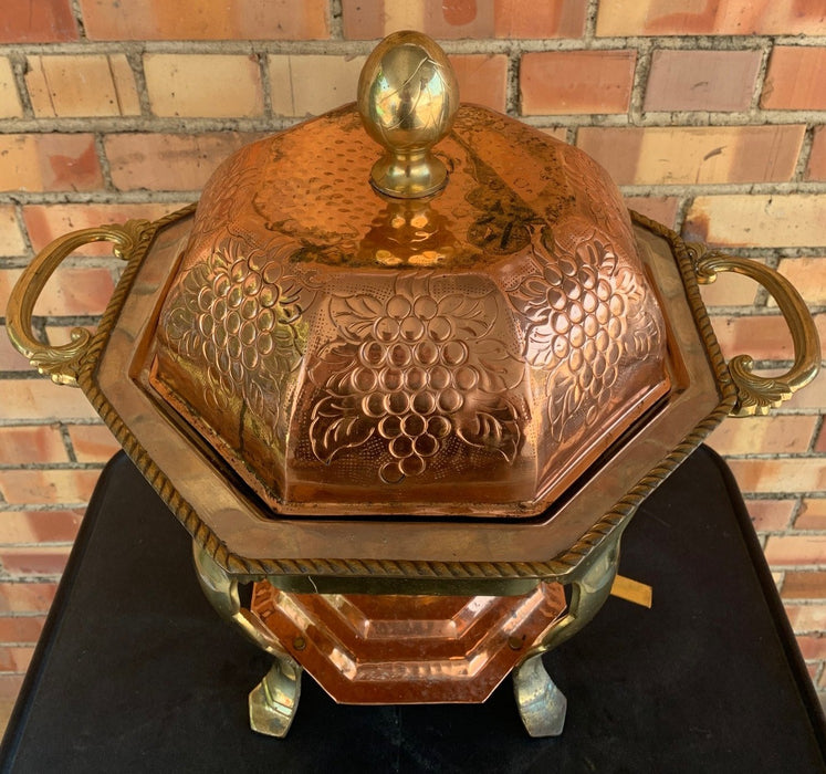 LARGE COPPER AND BRASS CHAFING DISH