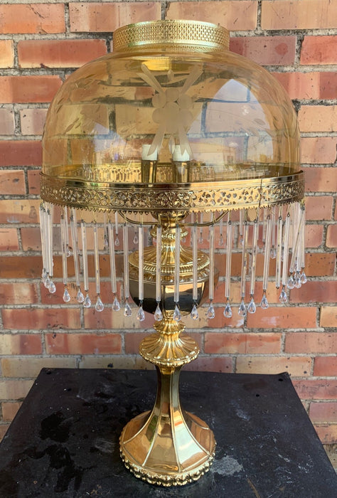 BRASS LAMP WITH GOLD DOME SHADE