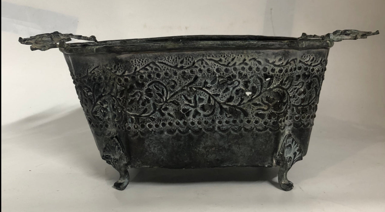 SMALL FANCY METAL PLANTER AS FOUND